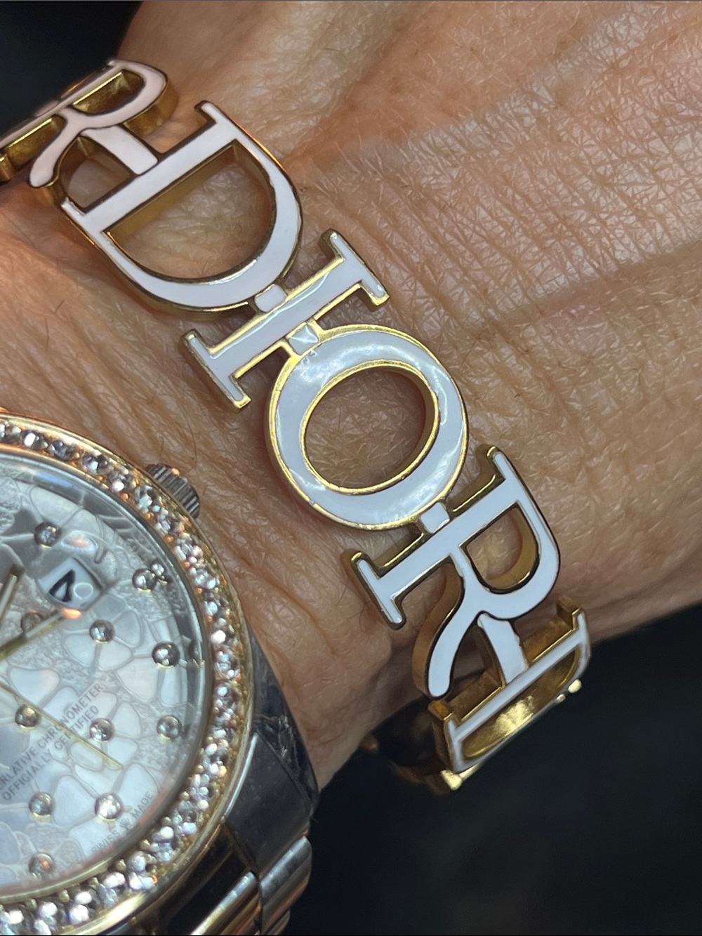 White and Gold D Bracelet